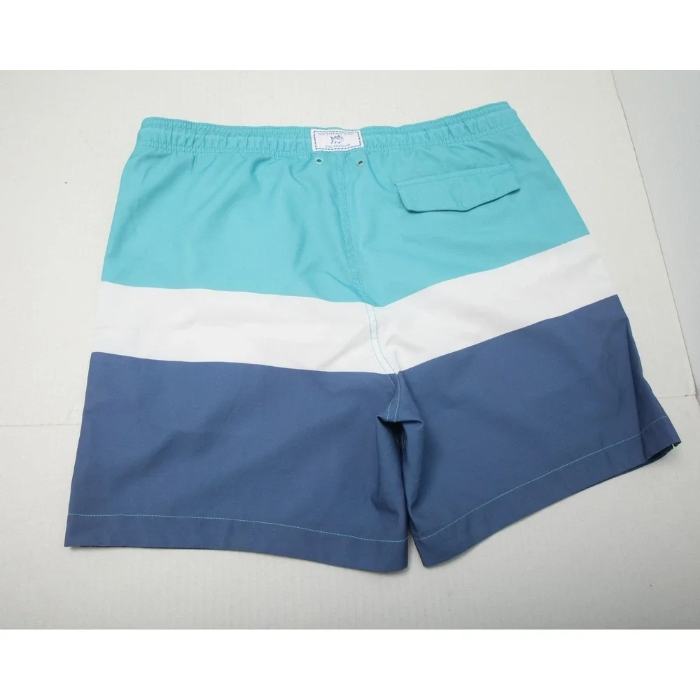 Southern Tide Bathing Suit Swim Trunks Mens Medium Blue White Striped  Lined - Picture 2 of 10
